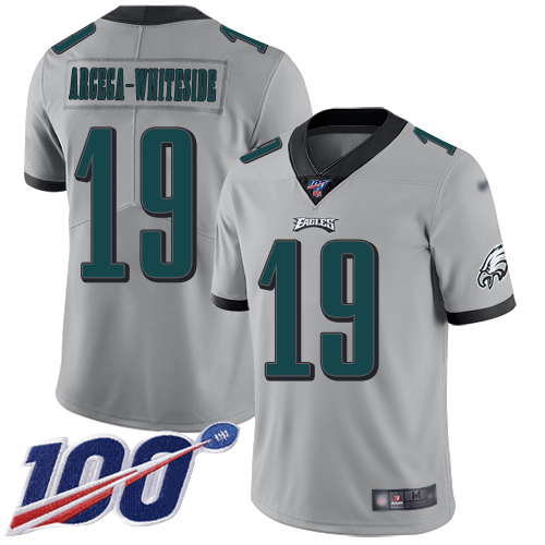 Men Philadelphia Eagles #19 JJ Arcega-Whiteside Limited Silver Inverted Legend NFL Jersey 100th Season->philadelphia eagles->NFL Jersey